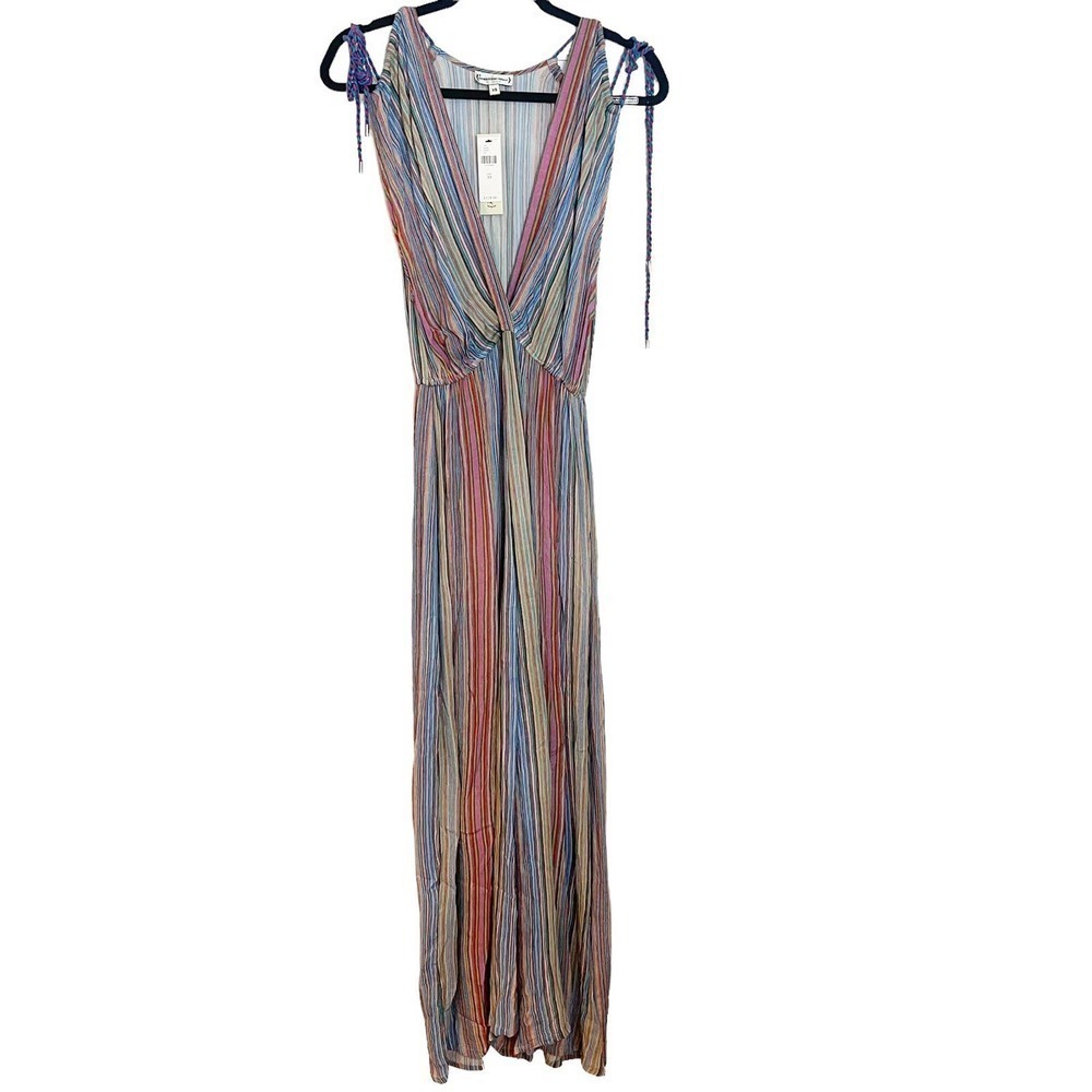 NEW Anthropologie Conditions Apply Stripe V-Neck Jumpsuit Pockets Size XS